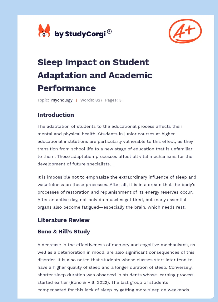 Sleep Impact on Student Adaptation and Academic Performance. Page 1