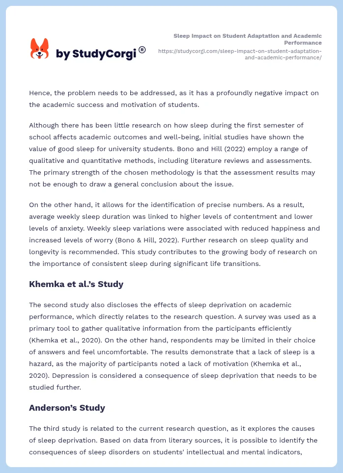Sleep Impact on Student Adaptation and Academic Performance. Page 2