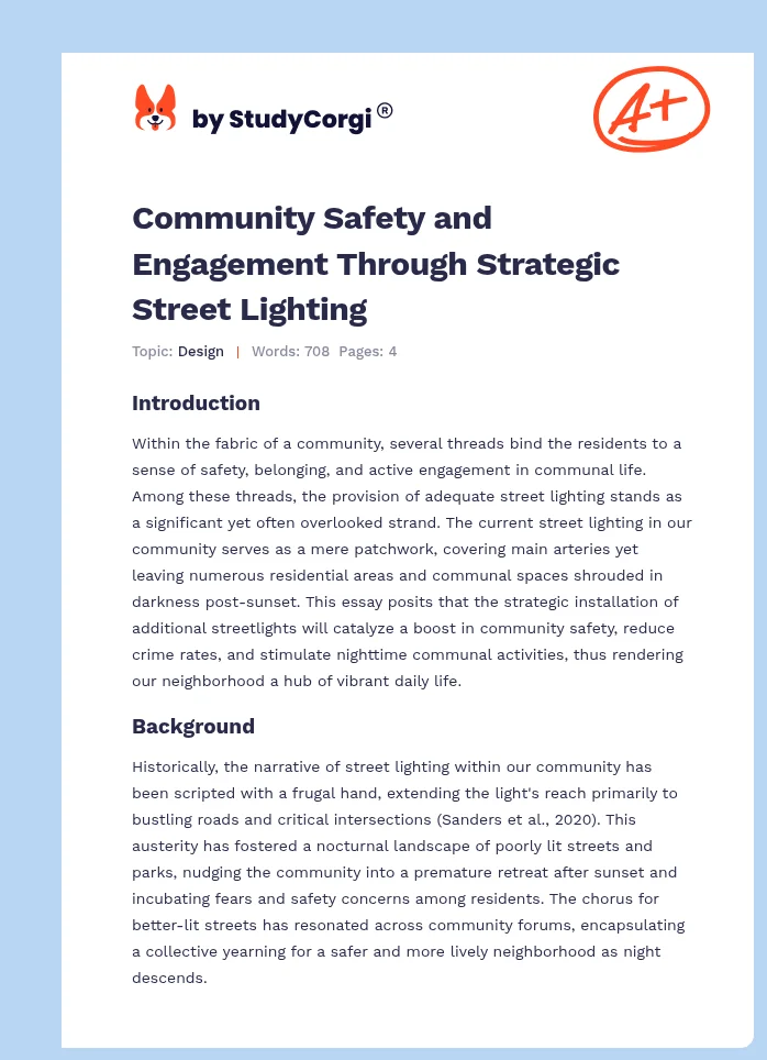 Community Safety and Engagement Through Strategic Street Lighting. Page 1