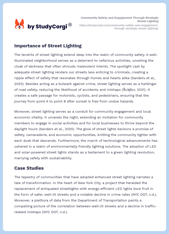 Community Safety and Engagement Through Strategic Street Lighting. Page 2