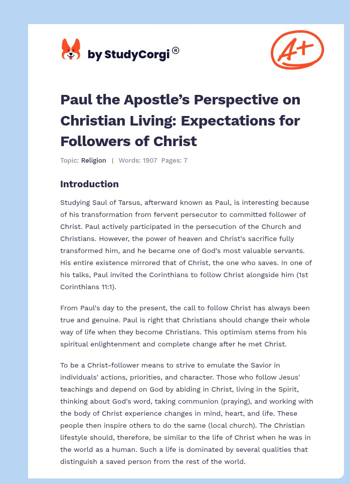 Paul the Apostle’s Perspective on Christian Living: Expectations for Followers of Christ. Page 1