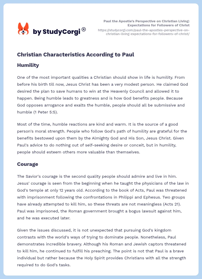Paul the Apostle’s Perspective on Christian Living: Expectations for Followers of Christ. Page 2