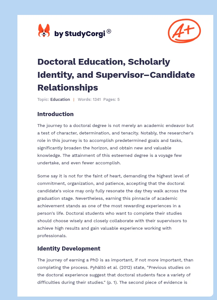 Doctoral Education, Scholarly Identity, and Supervisor–Candidate Relationships. Page 1