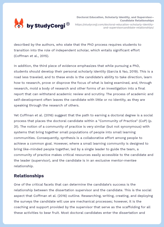Doctoral Education, Scholarly Identity, and Supervisor–Candidate Relationships. Page 2