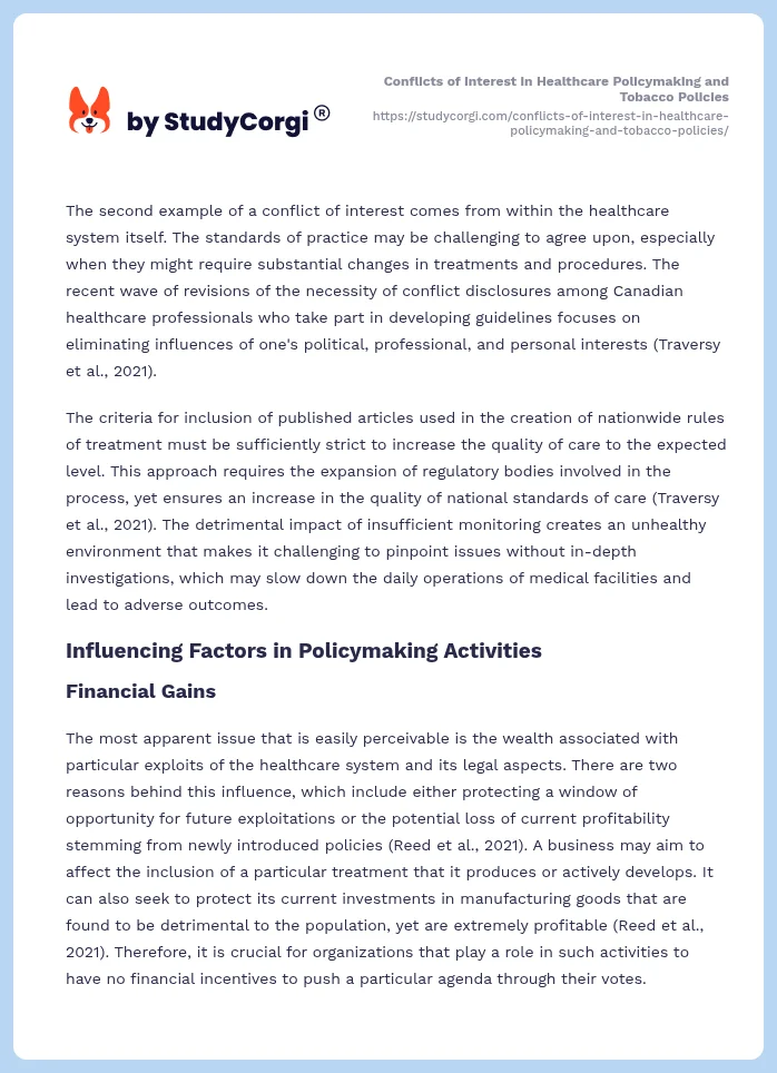 Conflicts of Interest in Healthcare Policymaking and Tobacco Policies. Page 2