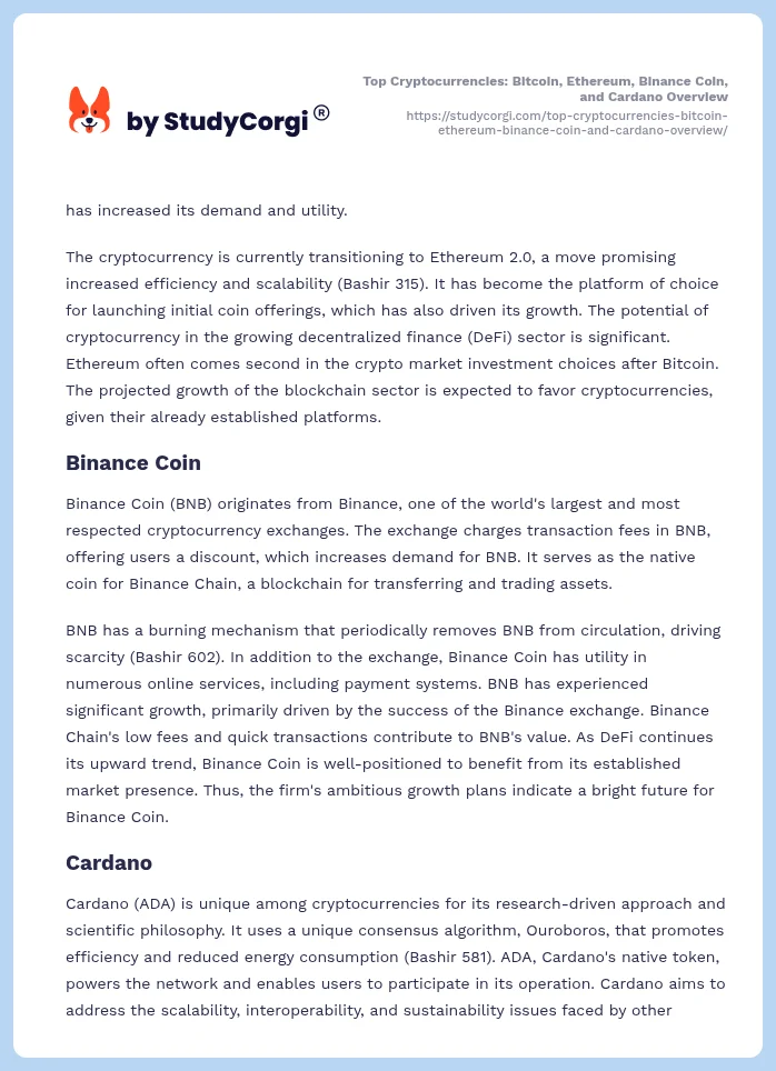 Top Cryptocurrencies: Bitcoin, Ethereum, Binance Coin, and Cardano Overview. Page 2