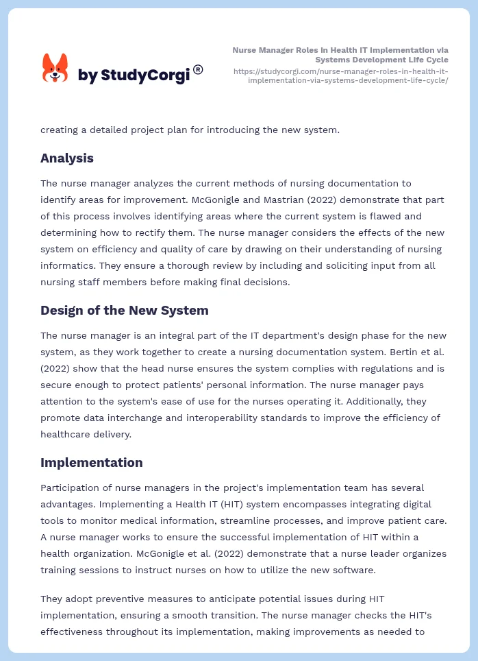 Nurse Manager Roles in Health IT Implementation via Systems Development Life Cycle. Page 2
