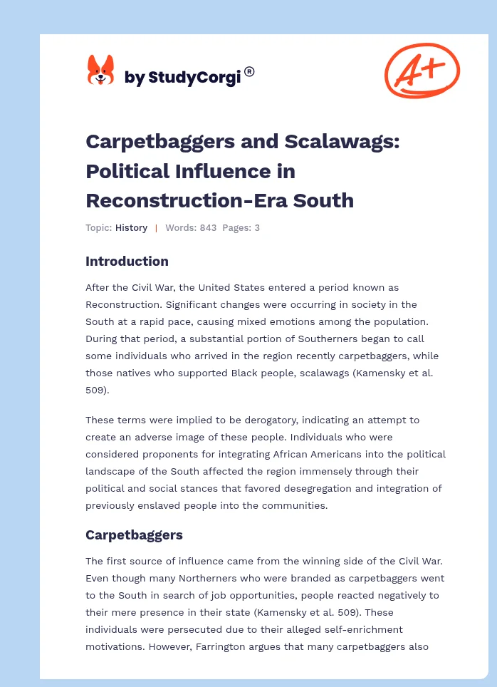 Carpetbaggers and Scalawags: Political Influence in Reconstruction-Era South. Page 1