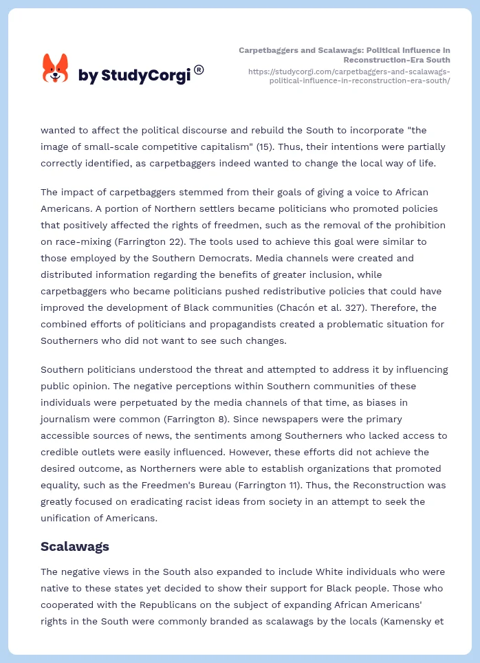 Carpetbaggers and Scalawags: Political Influence in Reconstruction-Era South. Page 2