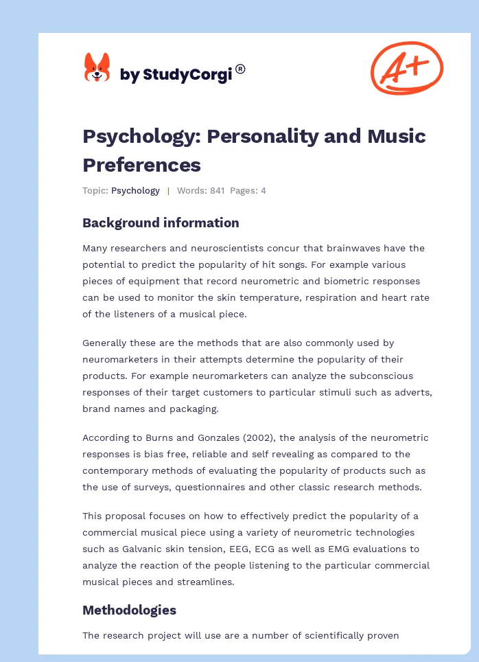Psychology: Personality and Music Preferences. Page 1