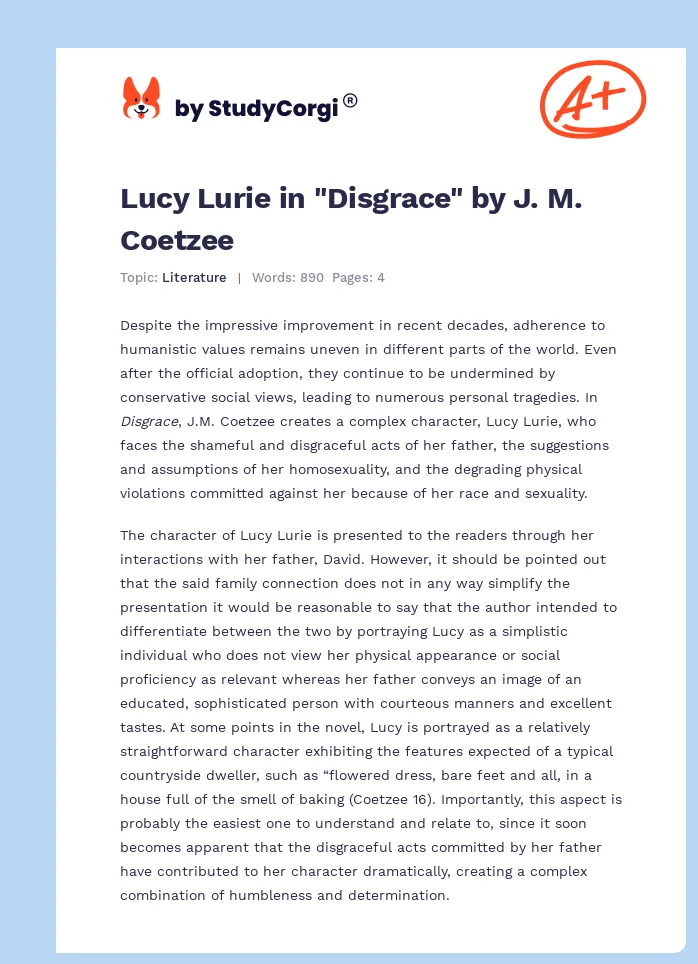 Lucy Lurie in "Disgrace" by J. M. Coetzee. Page 1