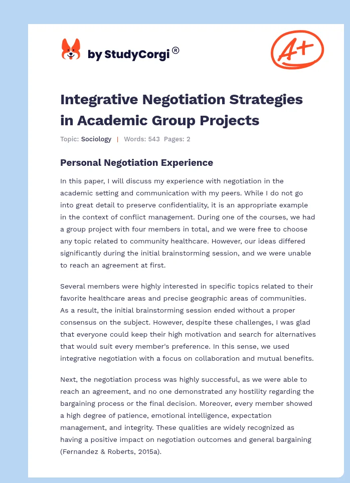 Integrative Negotiation Strategies in Academic Group Projects. Page 1