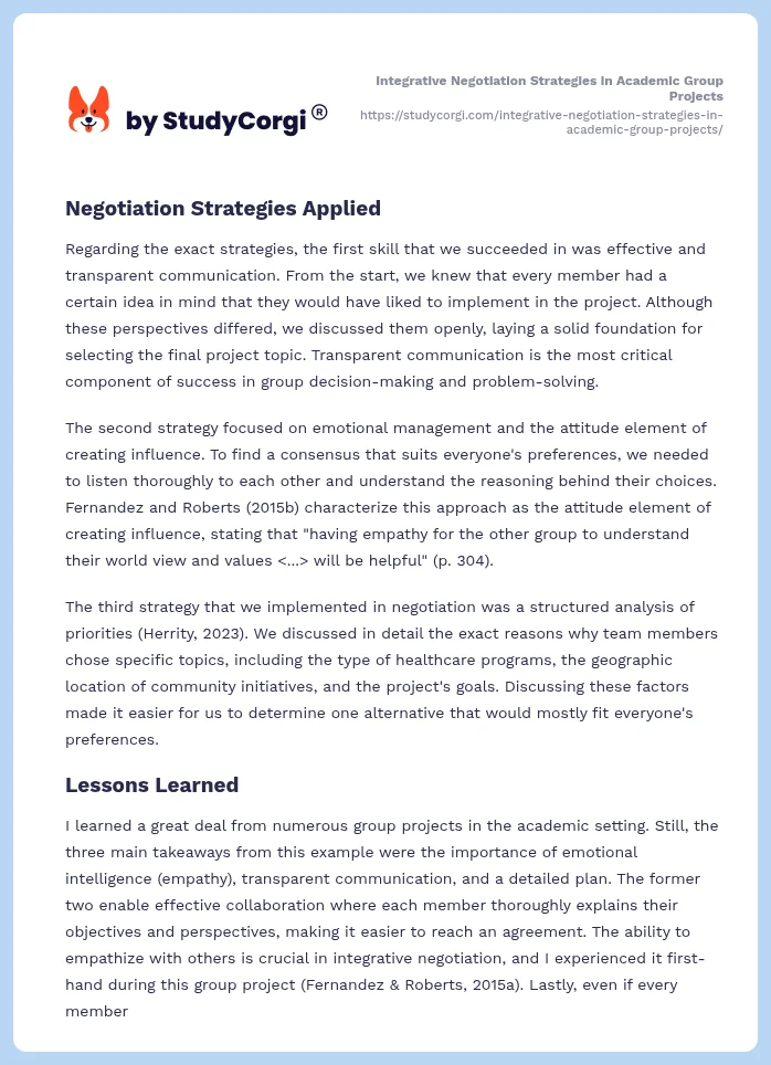 Integrative Negotiation Strategies in Academic Group Projects. Page 2
