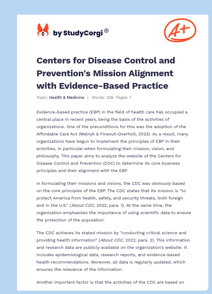 Centers for Disease Control and Prevention's Mission Alignment with Evidence-Based Practice. Page 1