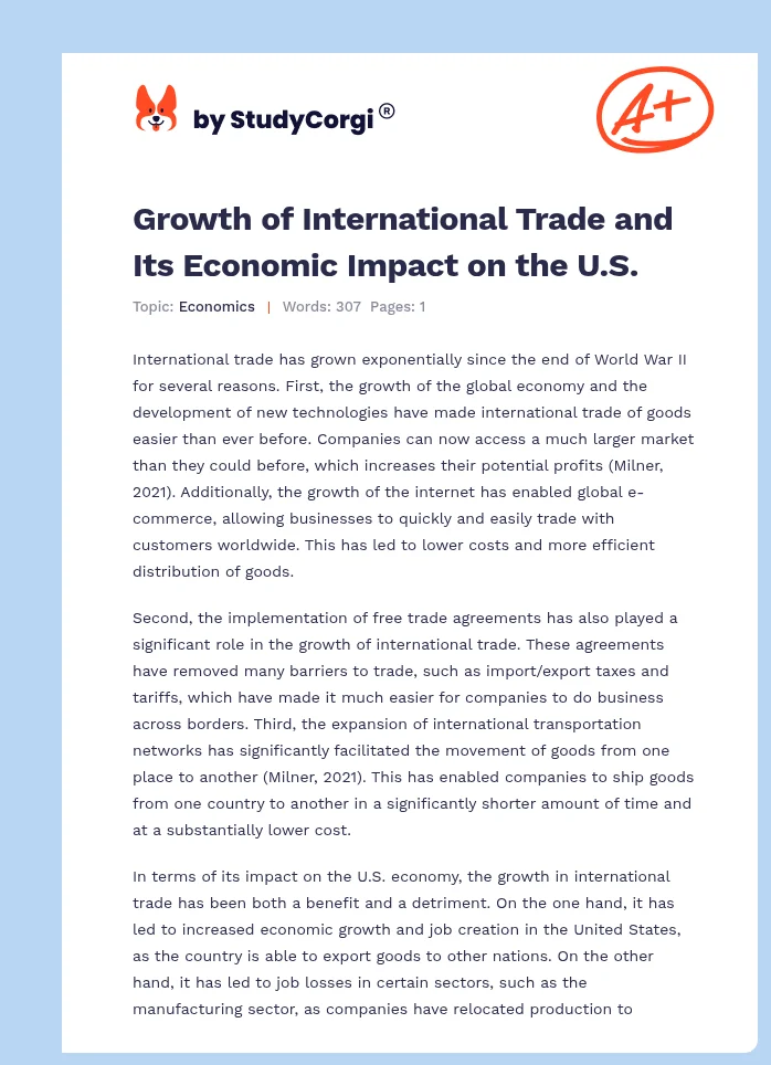 Growth of International Trade and Its Economic Impact on the U.S.. Page 1