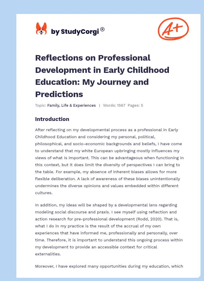 Reflections on Professional Development in Early Childhood Education: My Journey and Predictions. Page 1