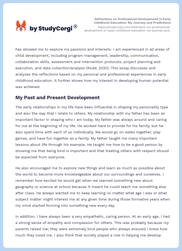 Reflections on Professional Development in Early Childhood Education: My Journey and Predictions. Page 2