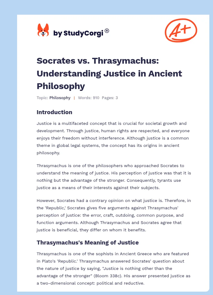 Socrates vs. Thrasymachus: Understanding Justice in Ancient Philosophy. Page 1