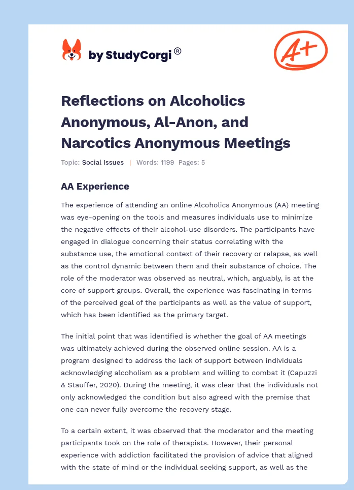 Reflections on Alcoholics Anonymous, Al-Anon, and Narcotics Anonymous Meetings. Page 1