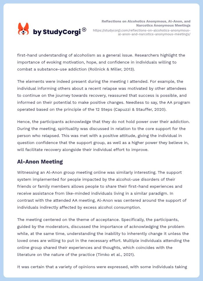 Reflections on Alcoholics Anonymous, Al-Anon, and Narcotics Anonymous Meetings. Page 2