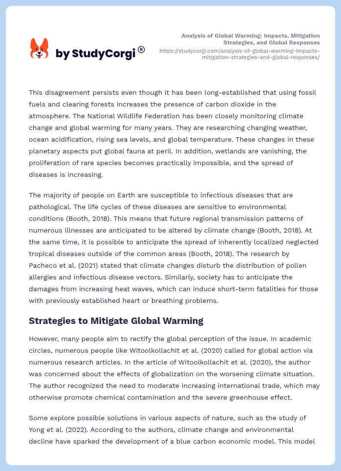 Analysis of Global Warming: Impacts, Mitigation Strategies, and Global Responses. Page 2