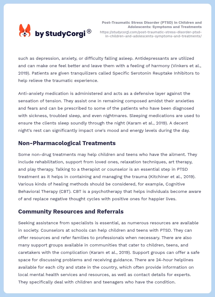 Post-Traumatic Stress Disorder (PTSD) in Children and Adolescents: Symptoms and Treatments. Page 2