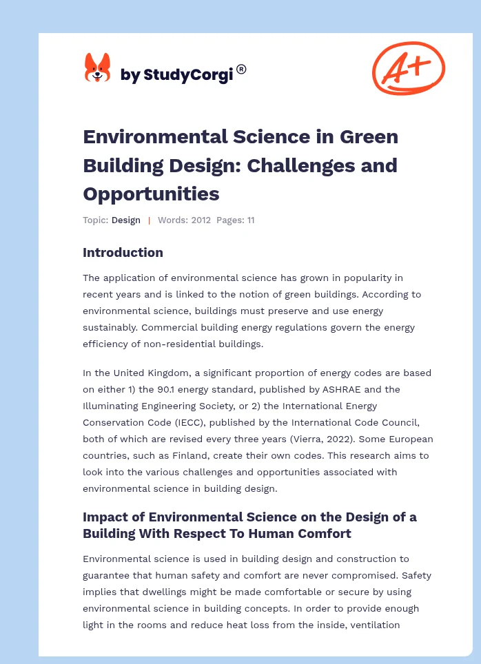 Environmental Science in Green Building Design: Challenges and Opportunities. Page 1