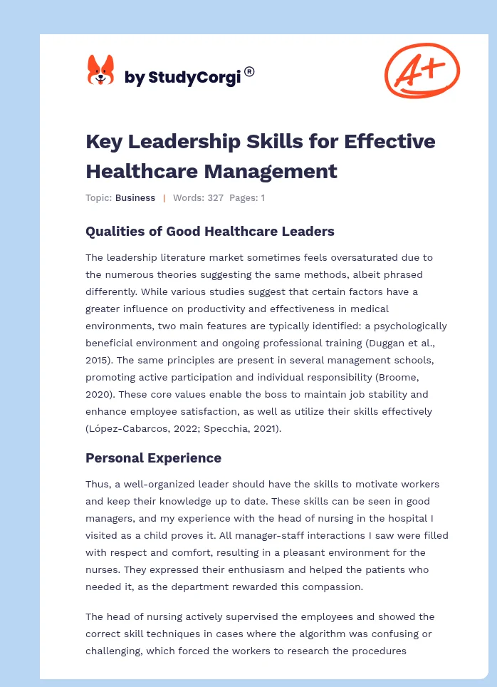 Key Leadership Skills for Effective Healthcare Management. Page 1