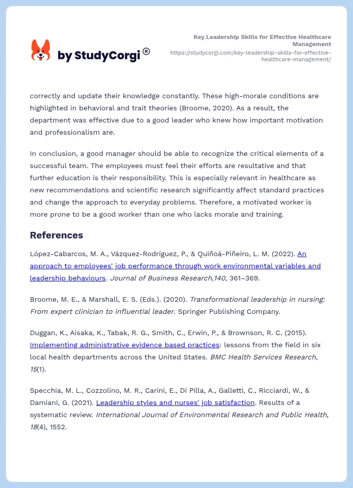 Key Leadership Skills for Effective Healthcare Management. Page 2