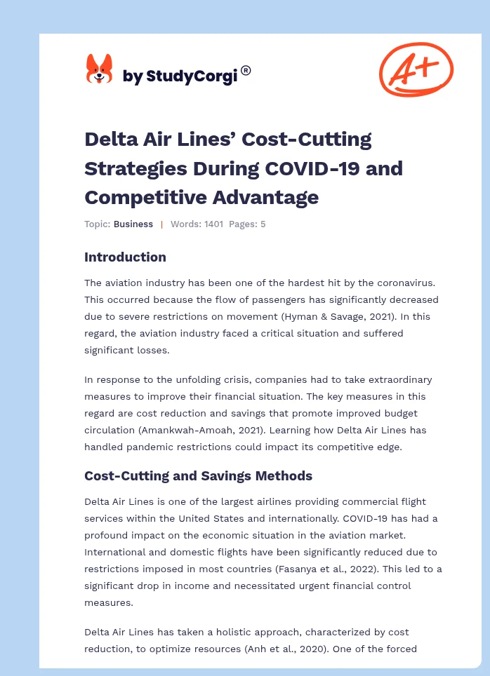 Delta Air Lines’ Cost-Cutting Strategies During COVID-19 and Competitive Advantage. Page 1