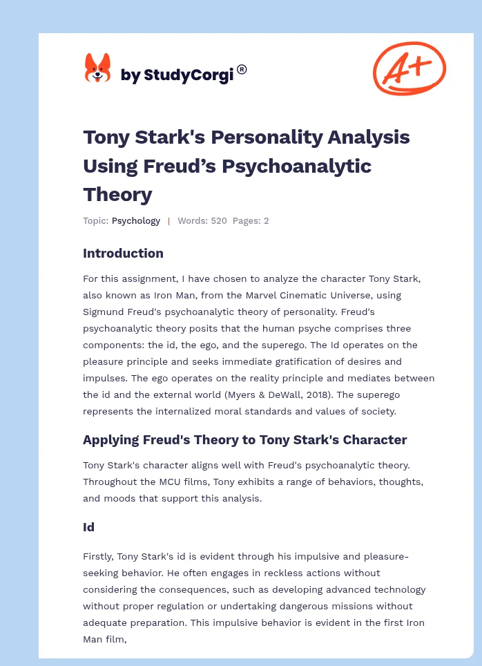 Tony Stark's Personality Analysis Using Freud’s Psychoanalytic Theory. Page 1