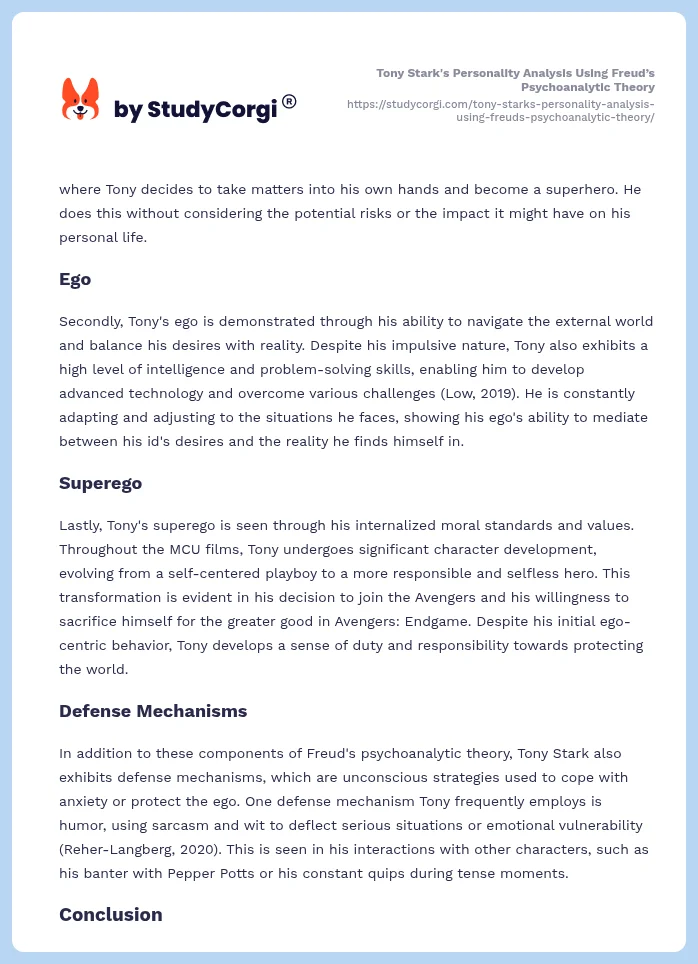 Tony Stark's Personality Analysis Using Freud’s Psychoanalytic Theory. Page 2