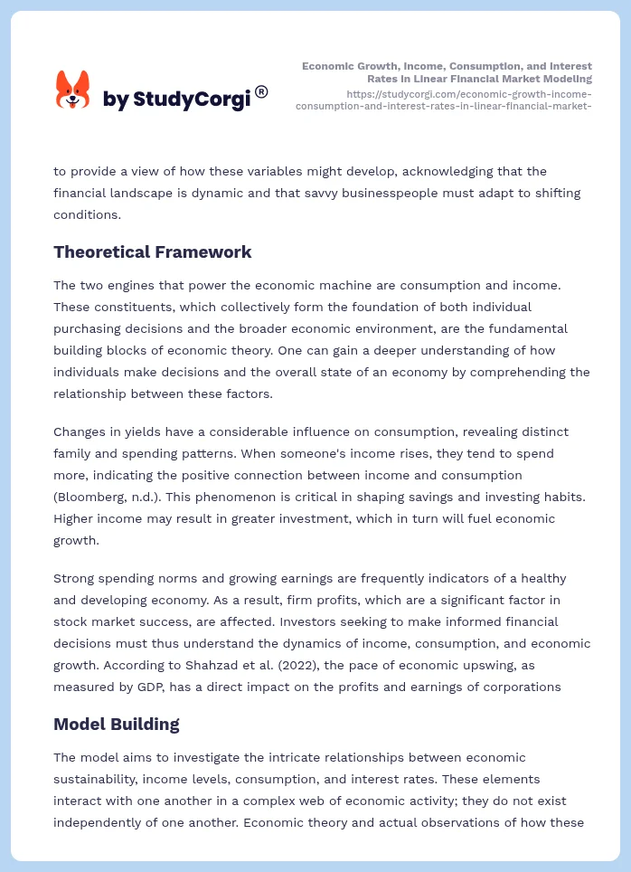 Economic Growth, Income, Consumption, and Interest Rates in Linear Financial Market Modeling. Page 2