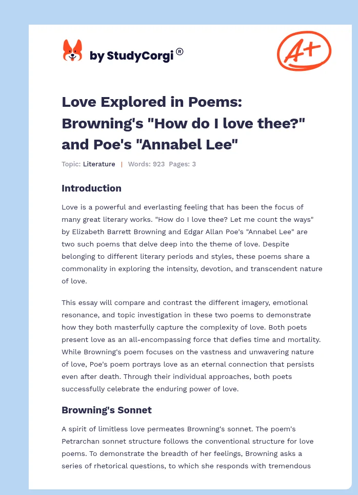 Love Explored in Poems: Browning's "How do I love thee?" and Poe's "Annabel Lee". Page 1