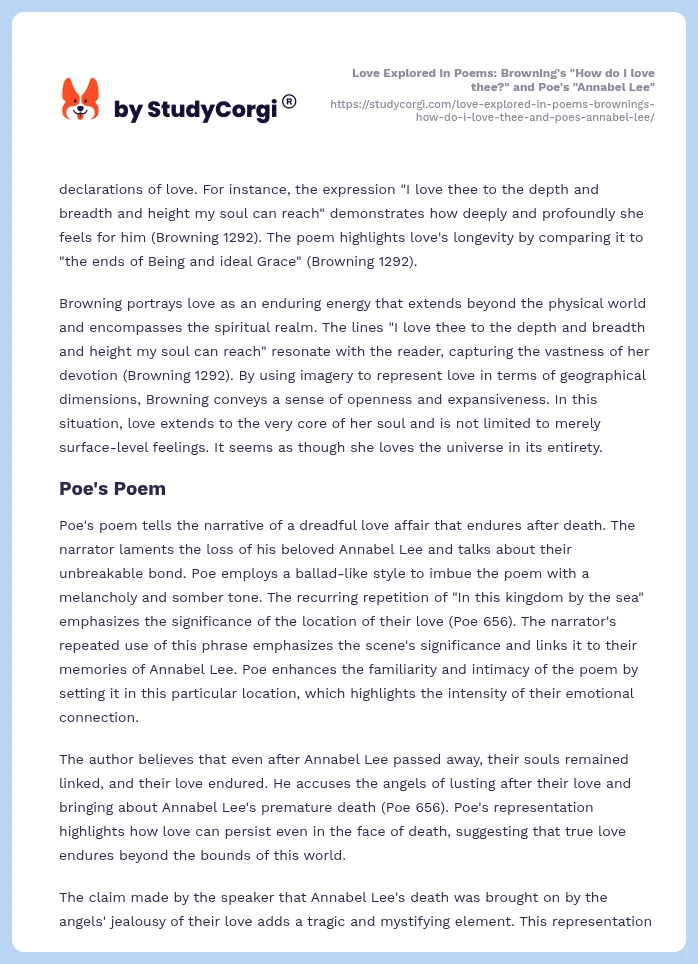 Love Explored in Poems: Browning's "How do I love thee?" and Poe's "Annabel Lee". Page 2
