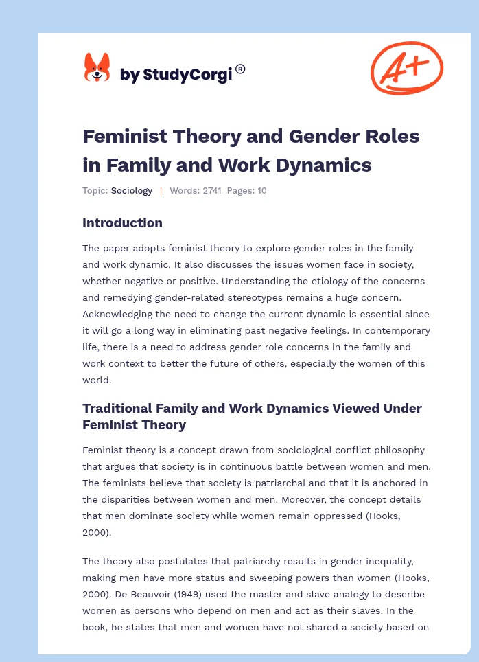 Feminist Theory and Gender Roles in Family and Work Dynamics. Page 1