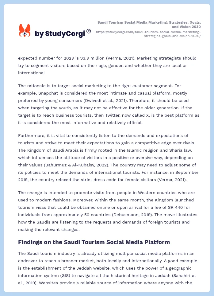 Saudi Tourism Social Media Marketing: Strategies, Goals, and Vision 2030. Page 2