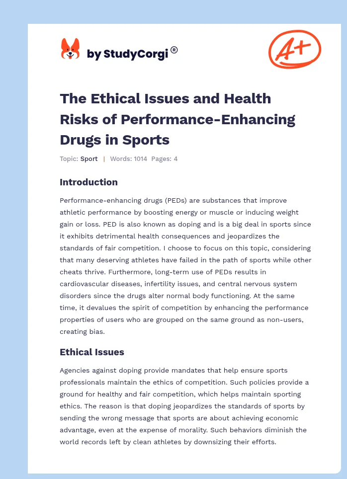 The Ethical Issues and Health Risks of Performance-Enhancing Drugs in Sports. Page 1