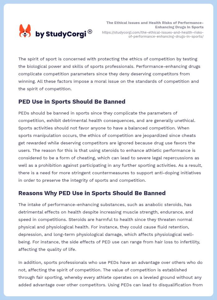 The Ethical Issues and Health Risks of Performance-Enhancing Drugs in Sports. Page 2
