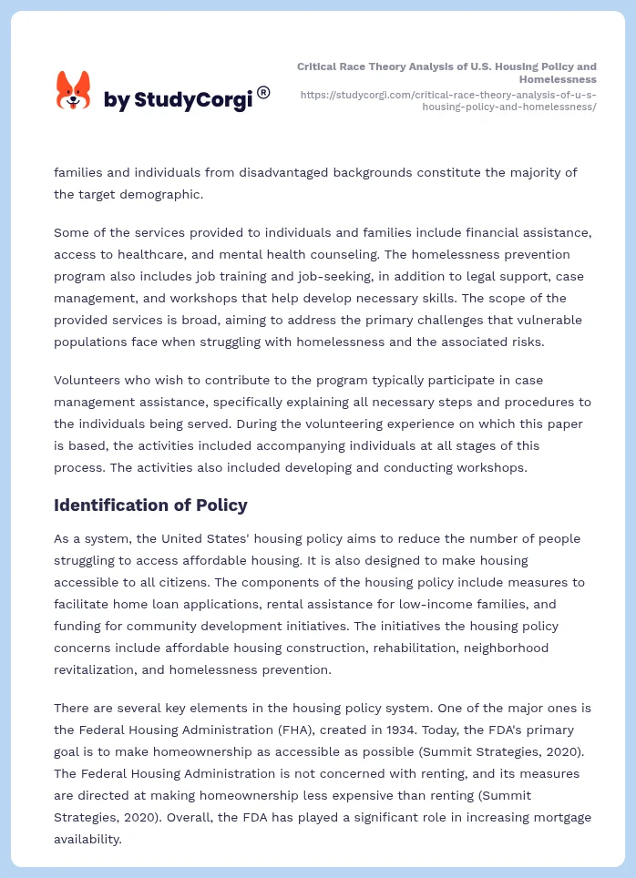 Critical Race Theory Analysis of U.S. Housing Policy and Homelessness. Page 2
