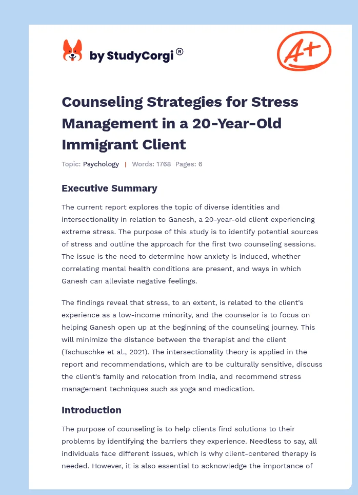 Counseling Strategies for Stress Management in a 20-Year-Old Immigrant Client. Page 1