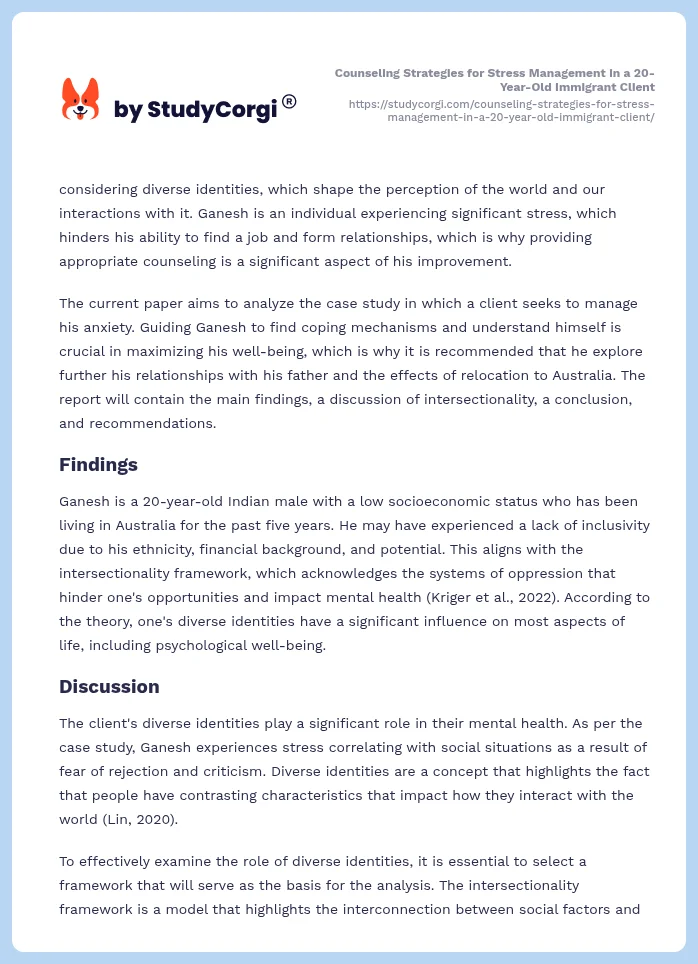 Counseling Strategies for Stress Management in a 20-Year-Old Immigrant Client. Page 2