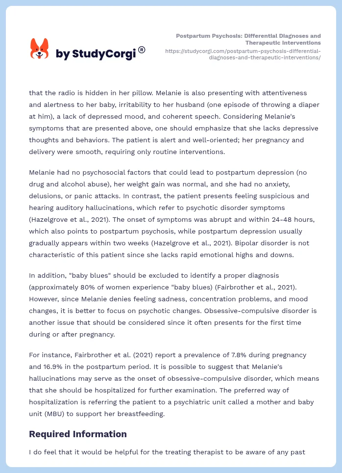 Postpartum Psychosis: Differential Diagnoses and Therapeutic Interventions. Page 2