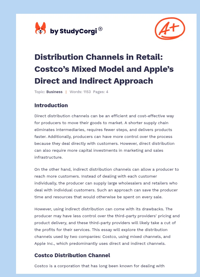 Distribution Channels in Retail: Costco’s Mixed Model and Apple’s Direct and Indirect Approach. Page 1
