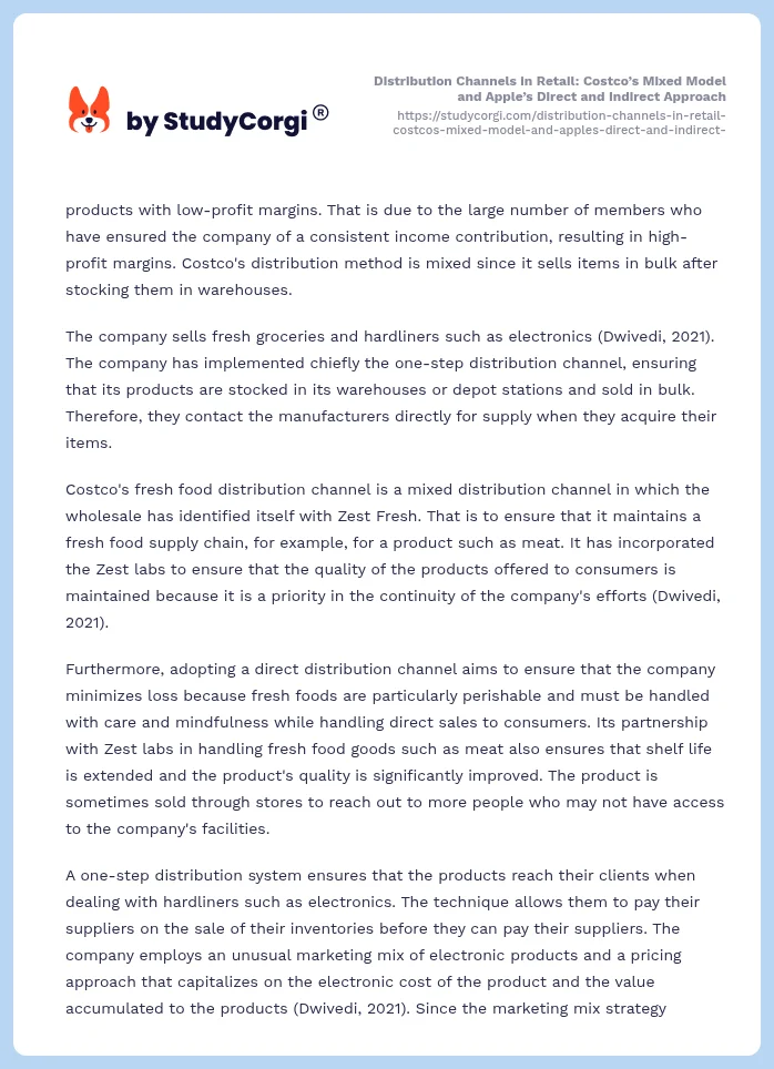 Distribution Channels in Retail: Costco’s Mixed Model and Apple’s Direct and Indirect Approach. Page 2
