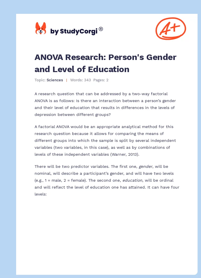 ANOVA Research: Person's Gender and Level of Education. Page 1