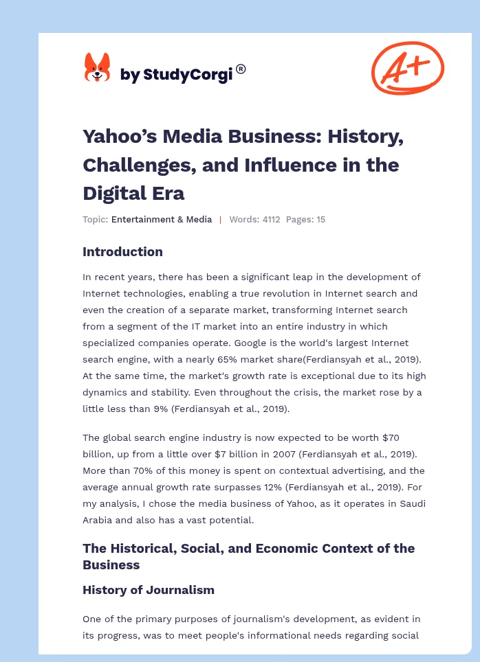 Yahoo’s Media Business: History, Challenges, and Influence in the Digital Era. Page 1