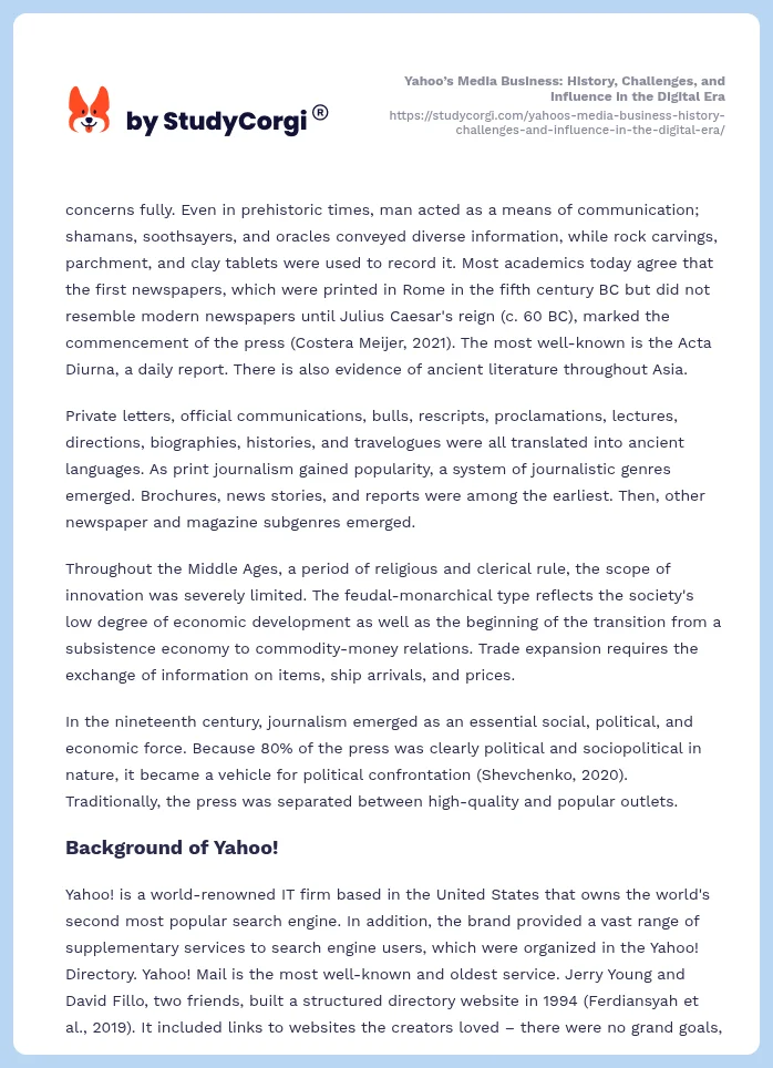 Yahoo’s Media Business: History, Challenges, and Influence in the Digital Era. Page 2