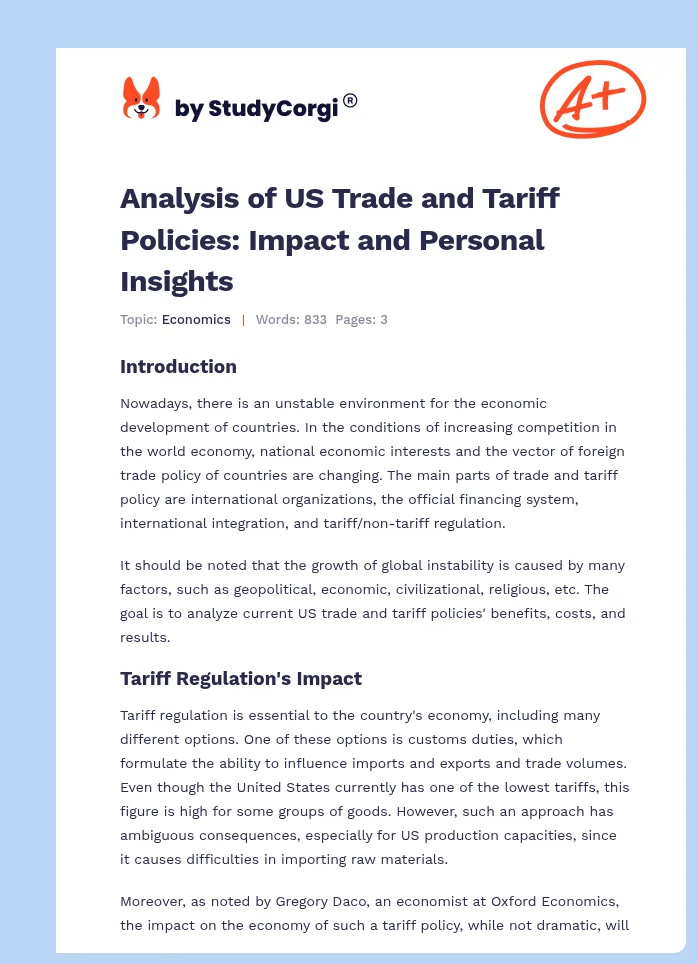 Analysis of US Trade and Tariff Policies: Impact and Personal Insights. Page 1