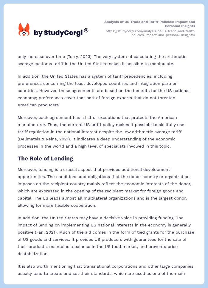 Analysis of US Trade and Tariff Policies: Impact and Personal Insights. Page 2